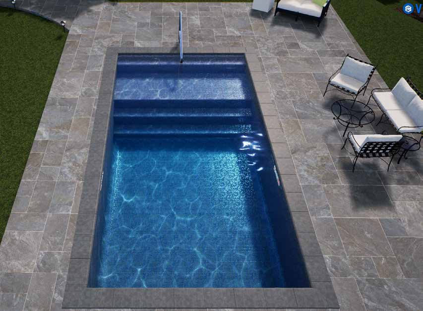 The Lounger plunge plunge pool kits feature full-end stair with second step sundeck. The perect small pool design for small backyards and family gatherings.